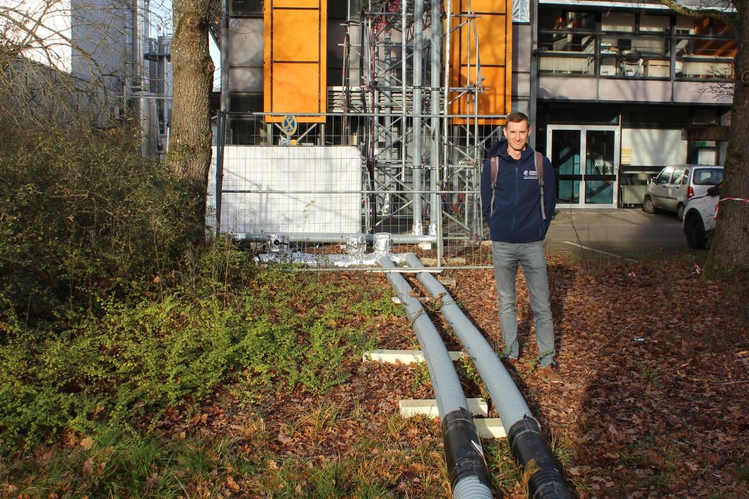 Testaufbau mit Rohren am Campus Lichtwiese